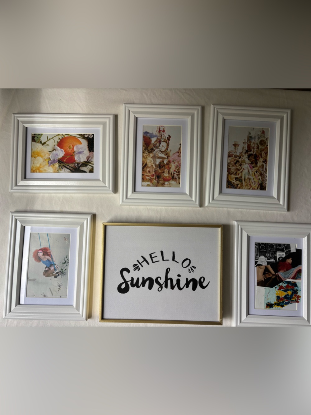 White Multi-Frame Wall Art Set with Gold Accent - Hello Sunshine